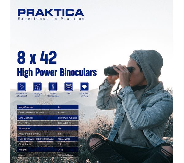 PRAKTICA Ambassador FX ED 8 x 42 mm Binoculars - Green