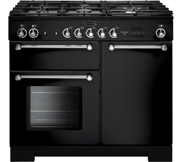 RANGEMASTER Kitchener 100 cm Dual Fuel Range Cooker - Black & Chrome