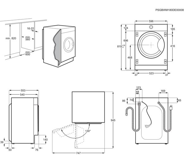AEG 7000 Series L7WE7631BI Integrated 7 kg Washer Dryer
