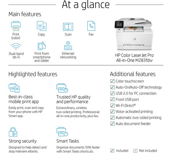 HP Color LaserJet Pro MFP M283fdw AirPrint All-in-One Wireless Laser Printer with Fax