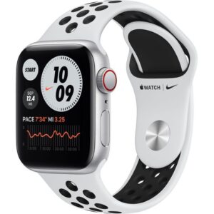 APPLE Watch SE Cellular - Silver with Pure Platinum & Black Nike Sports Band 40 mm