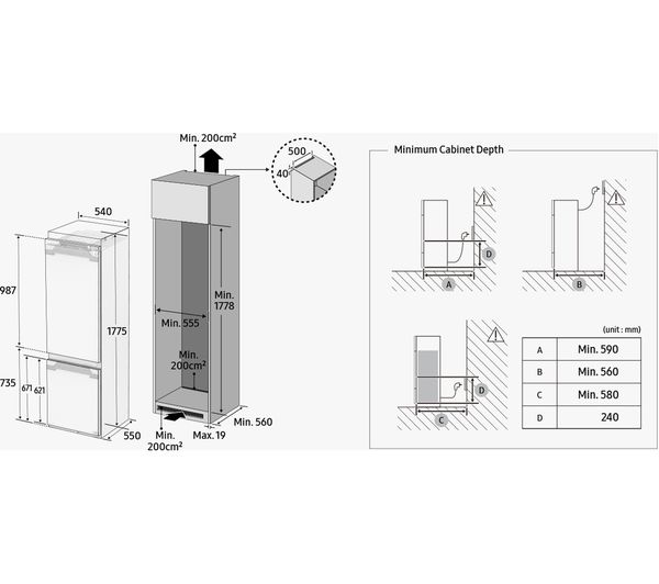 SAMSUNG SpaceMax BRB26705FWW EU Integrated 70 30 Fridge Freezer - Sliding Hinge