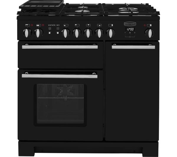 RANGEMASTER Estate 90 EST90DFFBL C Dual Fuel Range Cooker - Black & Chrome