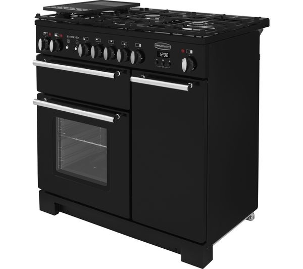 RANGEMASTER Estate 90 EST90DFFBL C Dual Fuel Range Cooker - Black & Chrome