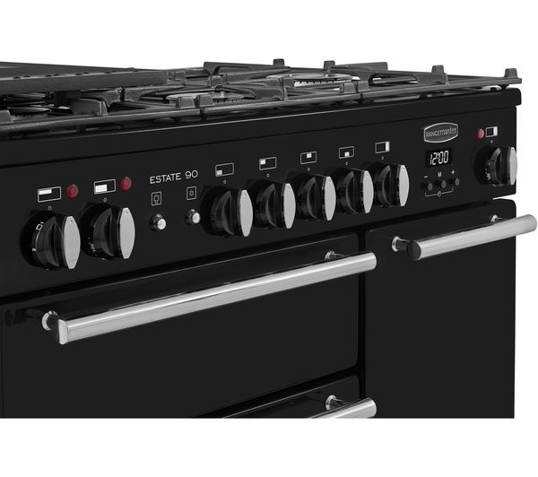 RANGEMASTER Estate 90 EST90DFFBL C Dual Fuel Range Cooker - Black & Chrome