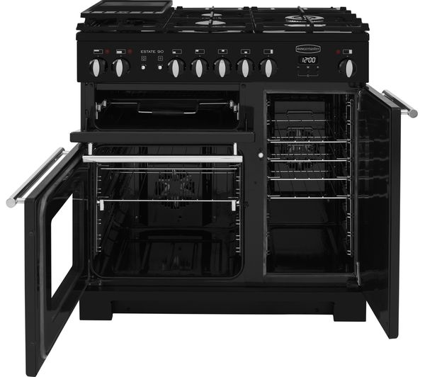 RANGEMASTER Estate 90 EST90DFFBL C Dual Fuel Range Cooker - Black & Chrome
