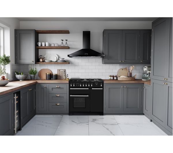 RANGEMASTER Estate 90 EST90DFFBL C Dual Fuel Range Cooker - Black & Chrome