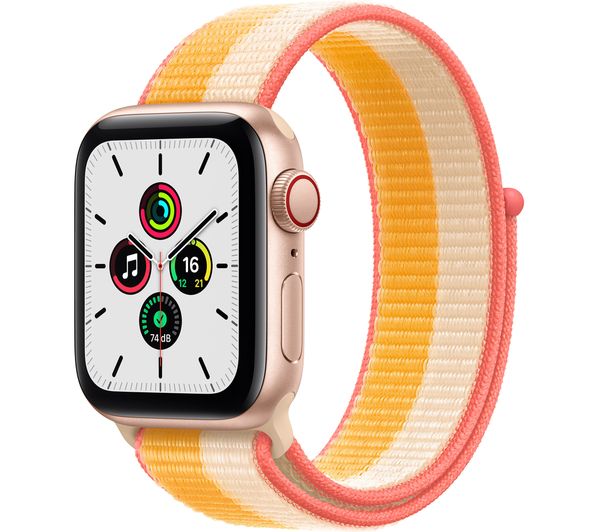 APPLE Watch SE Cellular - Gold Aluminium with Maize & White Sport Loop 40 mm