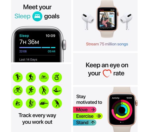 APPLE Watch SE Cellular - Gold Aluminium with Maize & White Sport Loop 40 mm