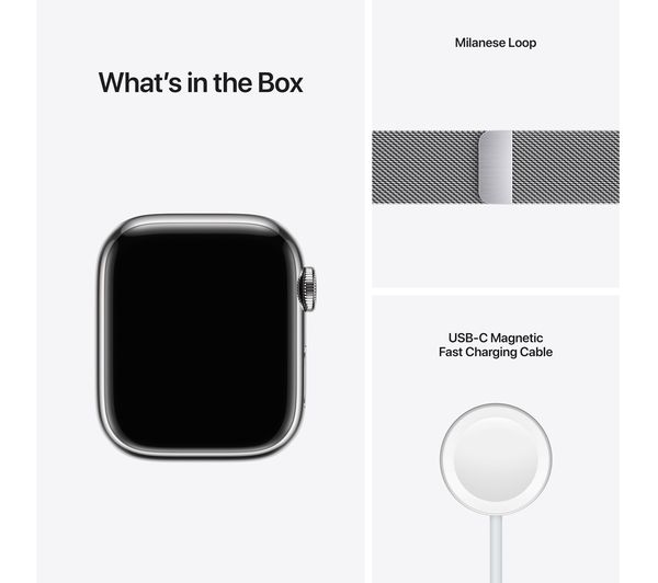 APPLE Watch Series 7 Cellular 4G - Silver Stainless Steel with Silver Milanese Loop 45 mm