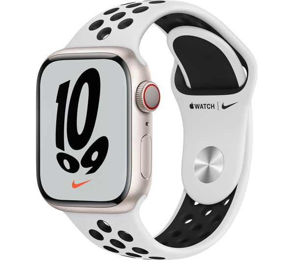 APPLE Watch Series 7 Cellular 4G - Starlight Aluminium with Pure Platinum & Black Nike Sport Band 41 mm