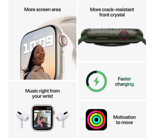 APPLE Watch Series 7 Cellular 4G - Starlight Aluminium with Pure Platinum & Black Nike Sport Band 41 mm