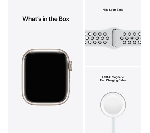 APPLE Watch Series 7 Cellular 4G - Starlight Aluminium with Pure Platinum & Black Nike Sport Band 41 mm