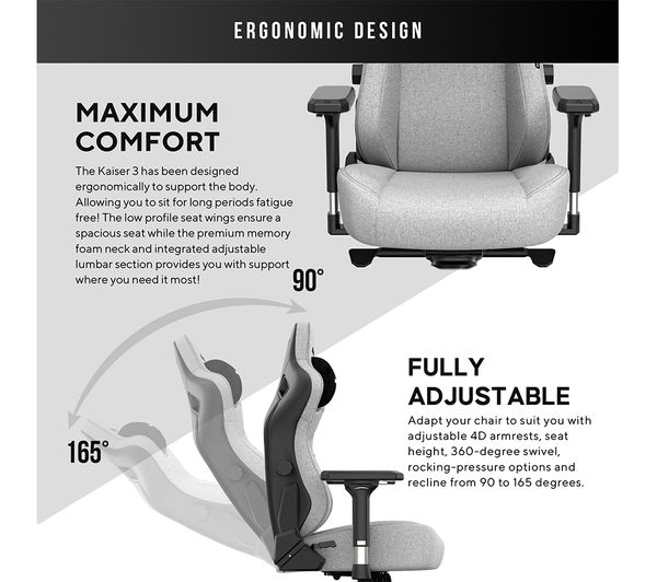 ANDASEAT Kaiser 3 Series Premium Gaming Chair - Ash Grey