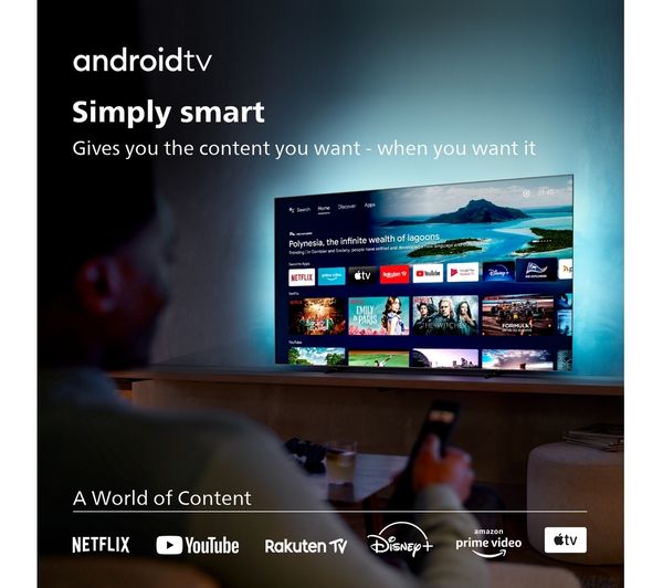PHILIPS Ambilight 55OLED707 12 55" Smart 4K Ultra HD HDR OLED TV with Google Assistant