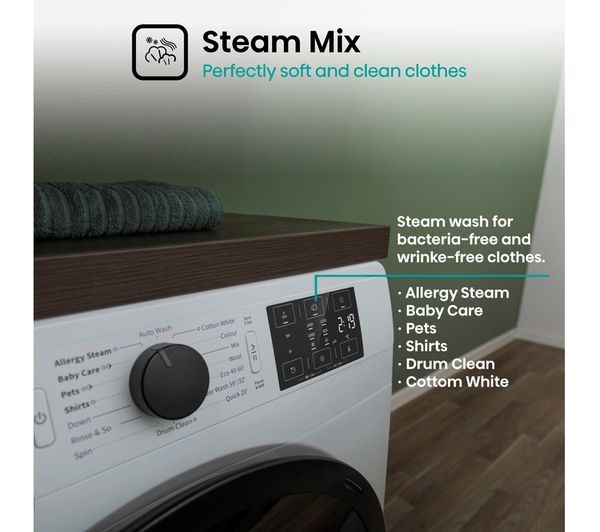 HISENSE 3+ Series WFGC801439VM 8 kg 1400 Spin Washing Machine - White
