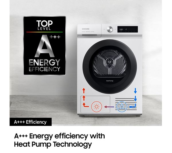 SAMSUNG Bespoke Series 5+ OptimalDry DV90BB5245AW S1 WiFi-enabled 9 kg Heat Pump Tumble Dryer - White