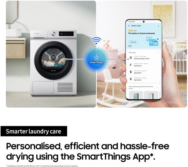 SAMSUNG Bespoke Series 5+ OptimalDry DV90BB5245AW S1 WiFi-enabled 9 kg Heat Pump Tumble Dryer - White