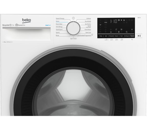 BEKO Pro IronFast RecycledTub B3W5841IW Bluetooth 8 kg 1400 Spin Washing Machine - White