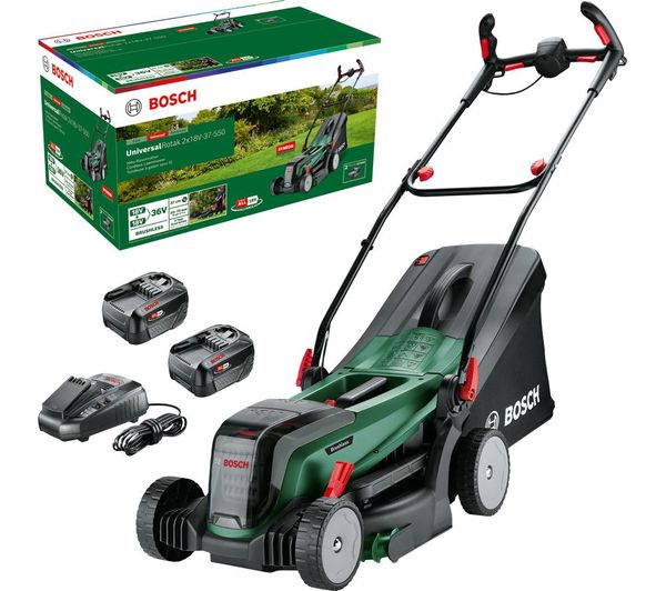 BOSCH UniversalRotak 2x18V-37-550 Cordless Rotary Lawn Mower with 2 batteries - Green