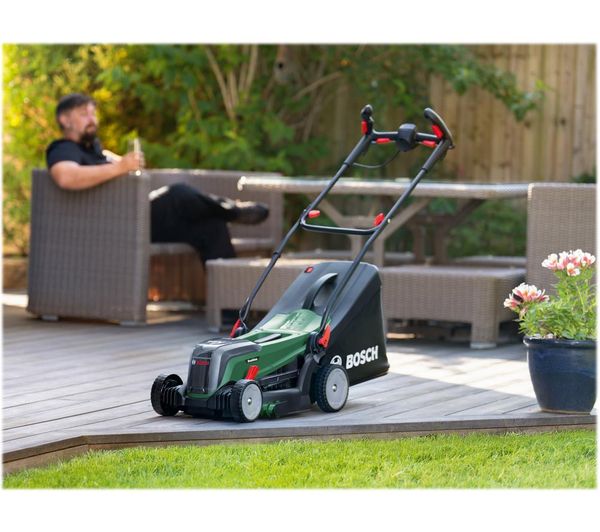 BOSCH UniversalRotak 2x18V-37-550 Cordless Rotary Lawn Mower with 2 batteries - Green