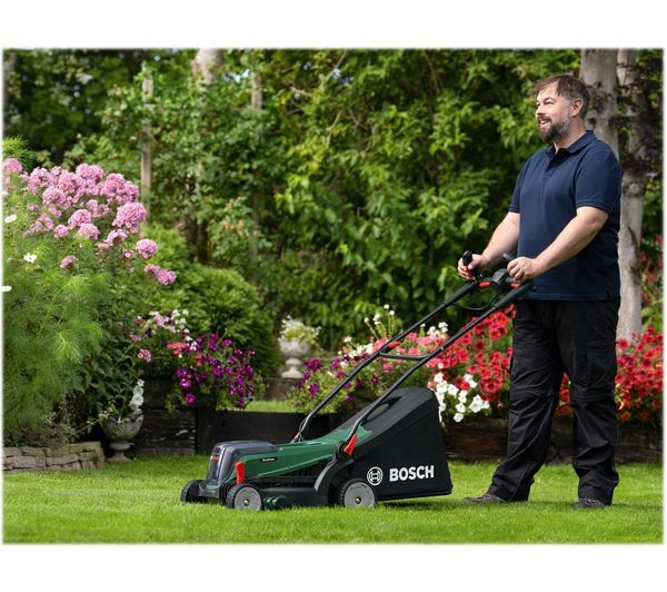 BOSCH UniversalRotak 2x18V-37-550 Cordless Rotary Lawn Mower with 2 batteries - Green