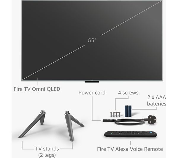 AMAZON Omni QLED Series Fire TV QL65F601U 65" Smart 4K Ultra HD HDR TV with Amazon Alexa