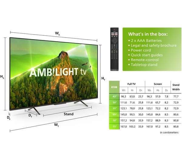 PHILIPS Ambilight 65PUS8108 12 65" Smart 4K Ultra HD HDR LED TV with Amazon Alexa