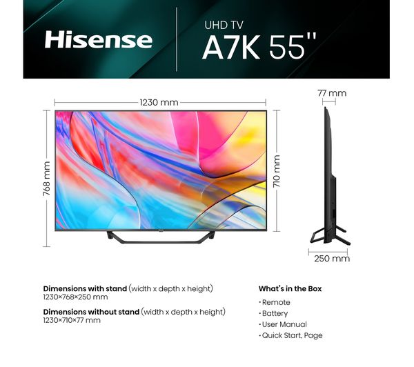 HISENSE 65A7KQTUK 65" Smart 4K Ultra HD HDR QLED TV with Amazon Alexa