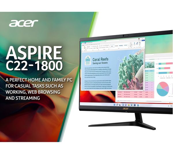 ACER Aspire C22-1800 21.5" All-in-One PC - Intel® Core™ i3 512 GB SSD Black