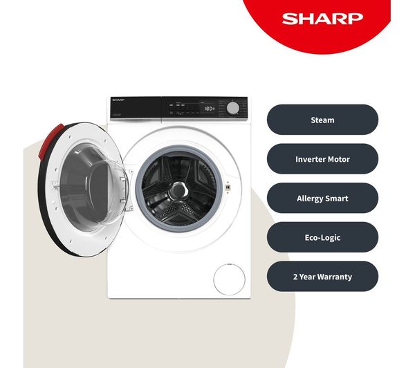 SHARP ES-NFB014DWNA-EN 10 kg 1400 Spin Washing Machine - White