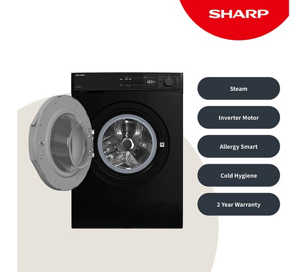 SHARP ES-NFB814BBNA-EN 8 kg 1400 Spin Washing Machine - Black