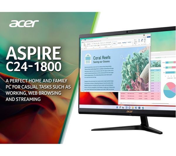 ACER Aspire C24-1800 23.8" All-in-One PC - Intel® Core™ i3 512 GB SSD Black