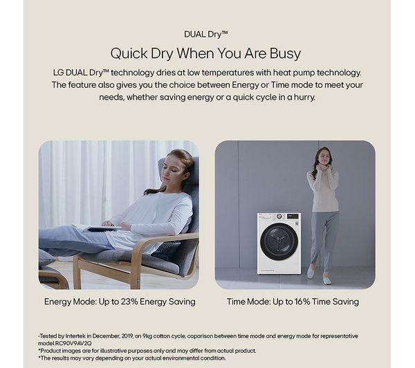 LG Dual Dry FDV309WN WiFi-enabled 9 kg Heat Pump Tumble Dryer - White