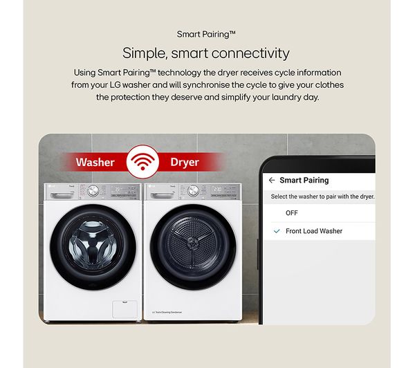 LG Dual Dry FDV309WN WiFi-enabled 9 kg Heat Pump Tumble Dryer - White