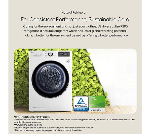 LG Dual Dry FDV309WN WiFi-enabled 9 kg Heat Pump Tumble Dryer - White