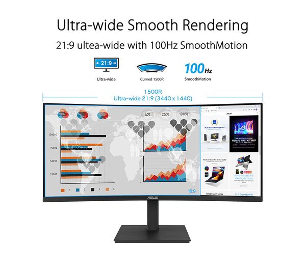 ASUS VA34VCPSN Wide Quad HD 34" Curved VA LED Monitor - Black