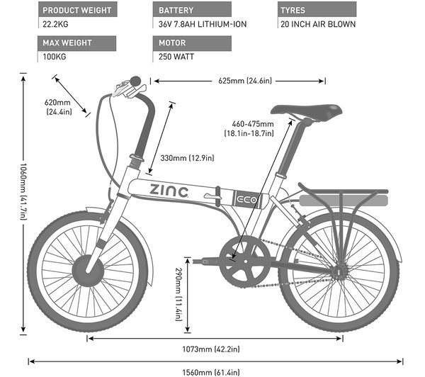 ZINC Eco Pro 20" Electric Folding Bike - Black
