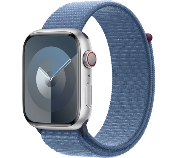 APPLE Watch Series 9 Cellular - 45 mm Silver Aluminium Case with Winter Blue Sport Loop