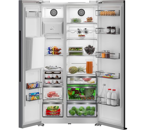 GRUNDIG GSBSPDM5FVN American-Style Fridge Freezer - Brushed Steel
