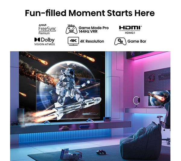 HISENSE 65E7KQTUK PRO 65" Smart 4K Ultra HD HDR QLED TV with Amazon Alexa