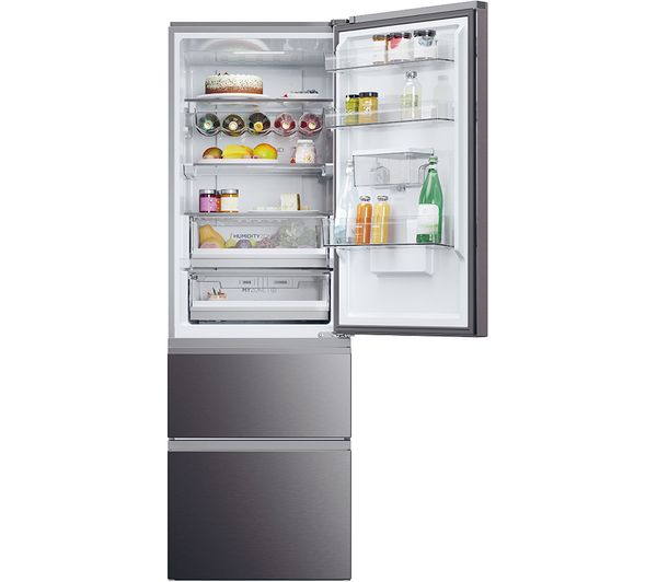 HAIER HTW5618EWMP Smart Fridge Freezer - Platinum Inox