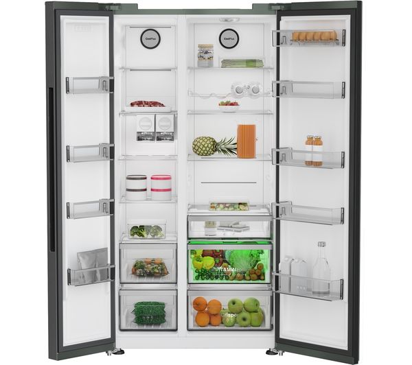 GRUNDIG GSBSLM5FVPZ American-Style Fridge Freezer - Black Steel