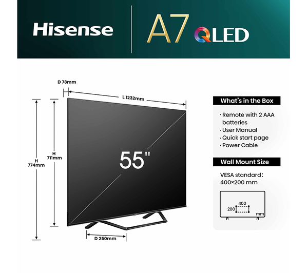 HISENSE 55A7NQTUK 55 Smart 4K Ultra HD HDR QLED TV with Amazon Alexa